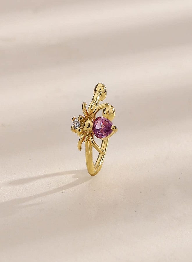 Izpack Ear Cuff Punk Spider Cartilage Non Piercing Clip On Earring for Women Cubic Zirconia Purple Crystal Animal Cuffs Earrings Vintage Jewelry Gifts Halloween (Gold) - Image 3